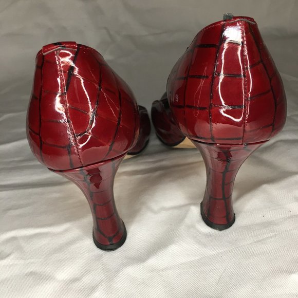 Anyi Lu Embossed Croc Red Patent Leather Heels 40 - Picture 5 of 9